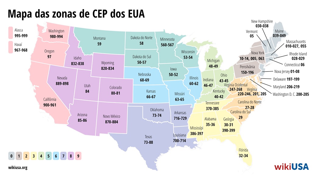 Códigos postais dos Estados Unidos – mapa, sistema de CEP | © Petr Novák