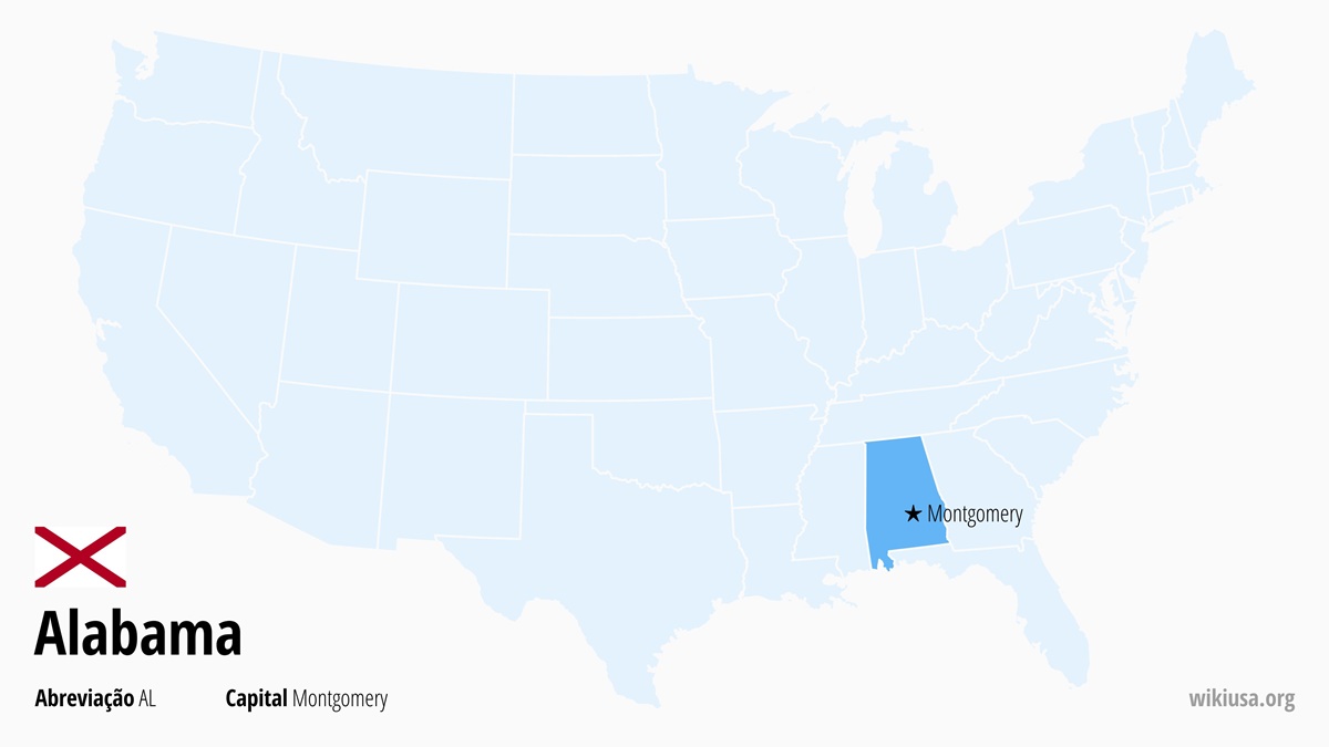 Mapa do estado Alabama | Onde fica Alabama? | Alabama (EUA) – fatos, o que fazer, temperaturas